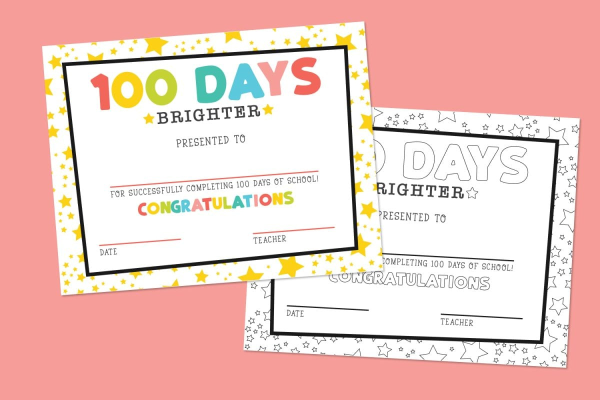 Free Printable 100 Days Of School Certificate - Hey, Let'S Make Stuff throughout 100 Days Of School Free Printables