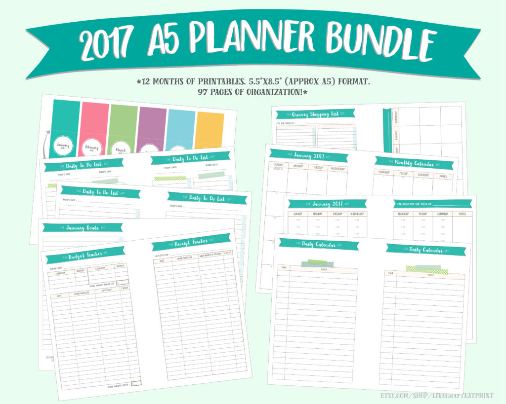 Free Printable A5 2017 Monthly Calendars | Live Craft Eat with regard to Free Printable Organizer 2017