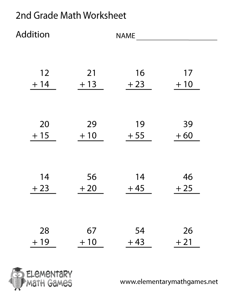 Free Printable Addition Worksheet For Second Grade for Free Printable Math Problems For 2Nd Graders