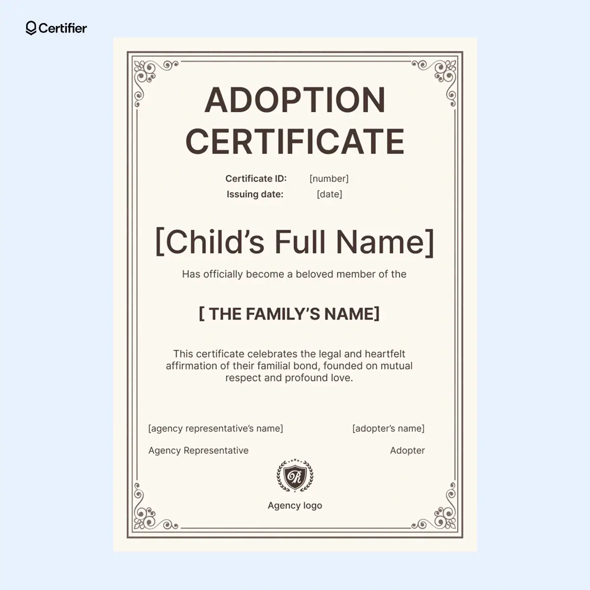 Free & Printable Adoption Certificate Templates with Fake Adoption Certificate Free Printable