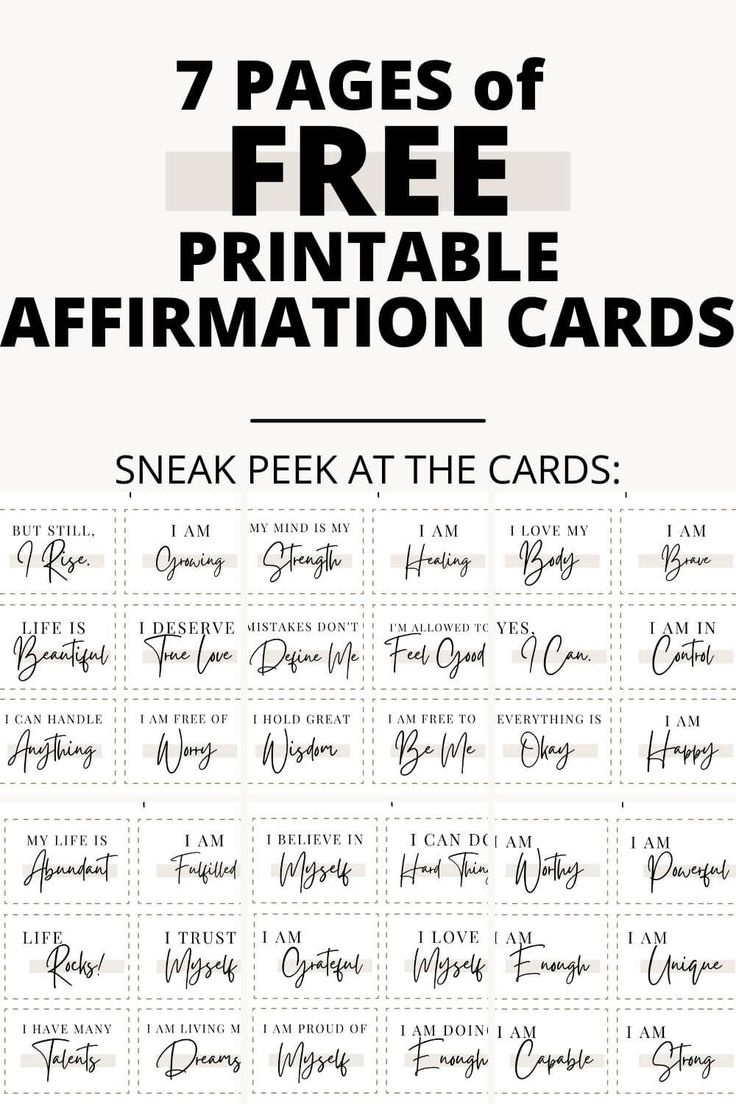 Free Printable Affirmation Cards + 100 Affirmation Ideas with Free Printable Affirmation Cards