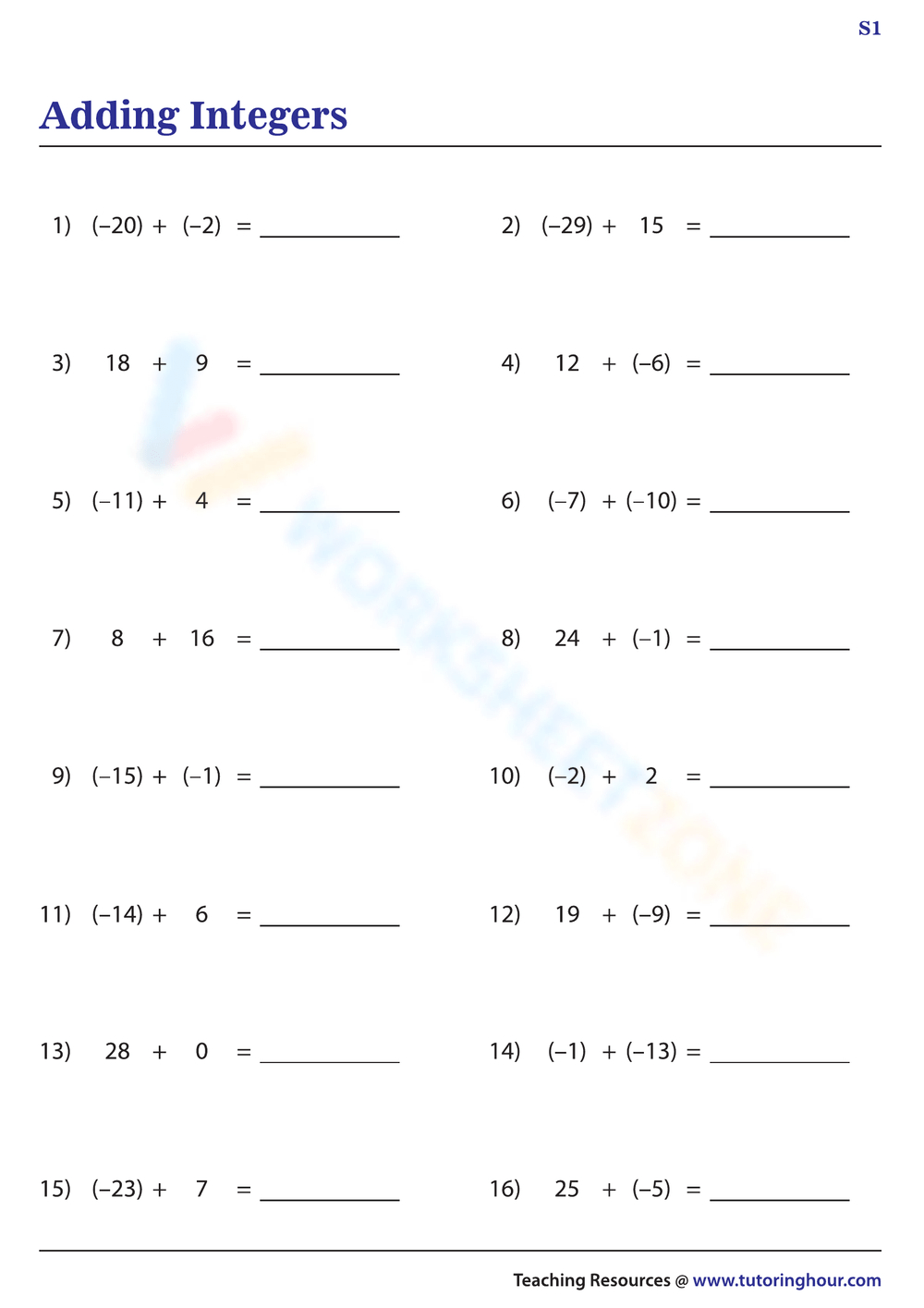 Free Printable &amp;amp;Amp; Interactive Adding Integers Worksheets with regard to Free Printable Integer Worksheets Grade 7
