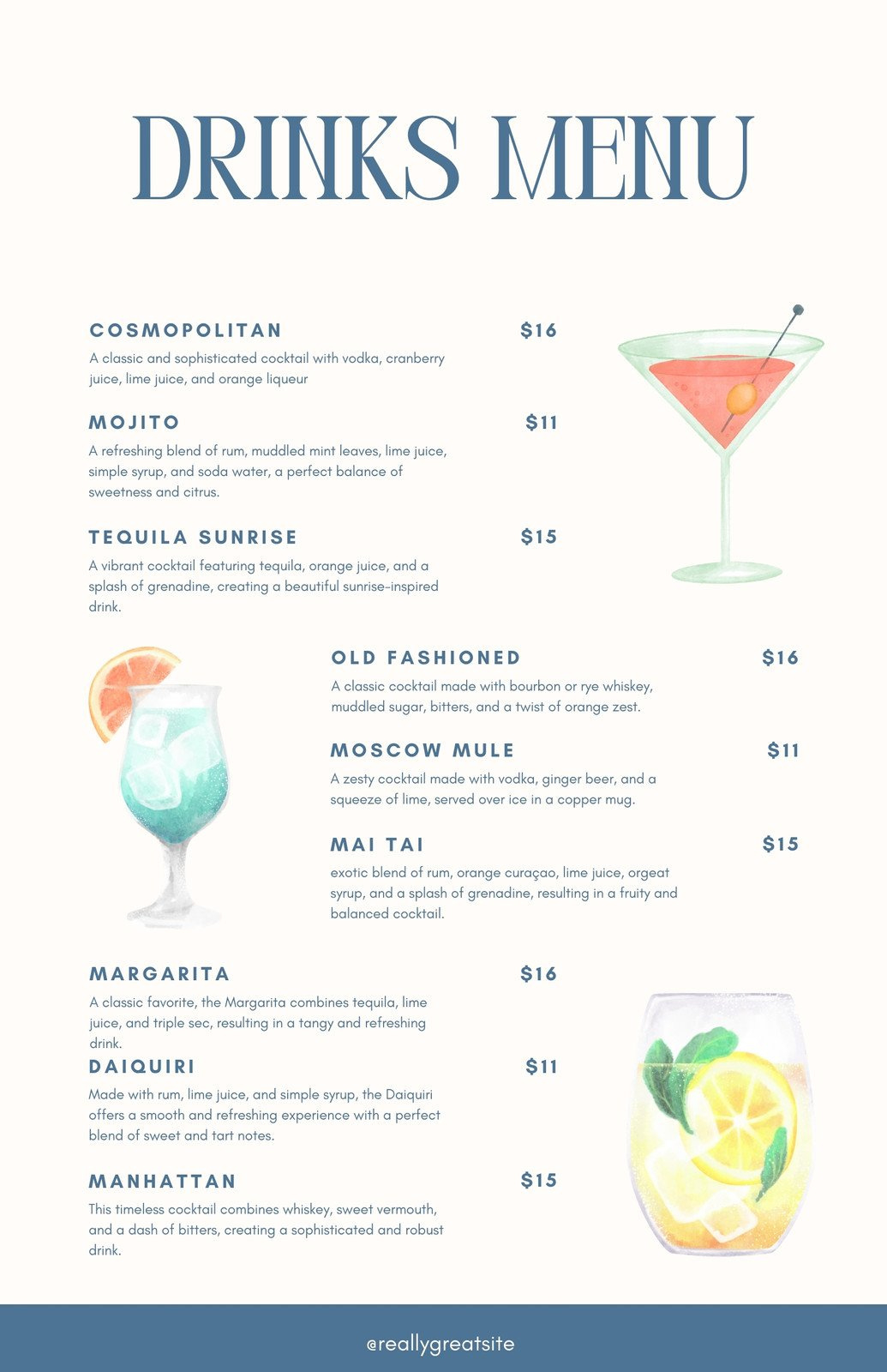 Free Printable And Customizable Cocktail Menu Templates | Canva with regard to Free Printable Drink Menu Template