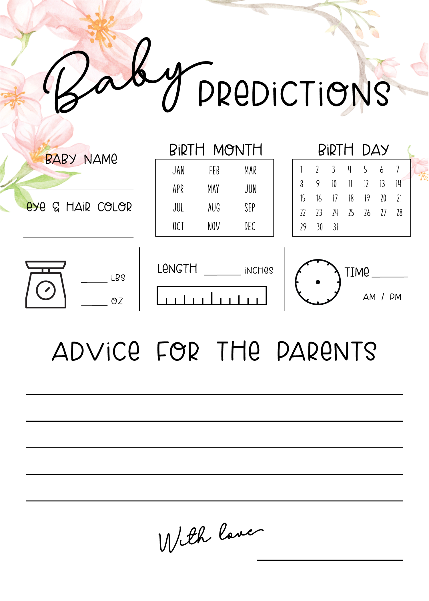 Free Printable Baby Shower Predictions & Advice Cards regarding Baby Prediction And Advice Cards Free Printable