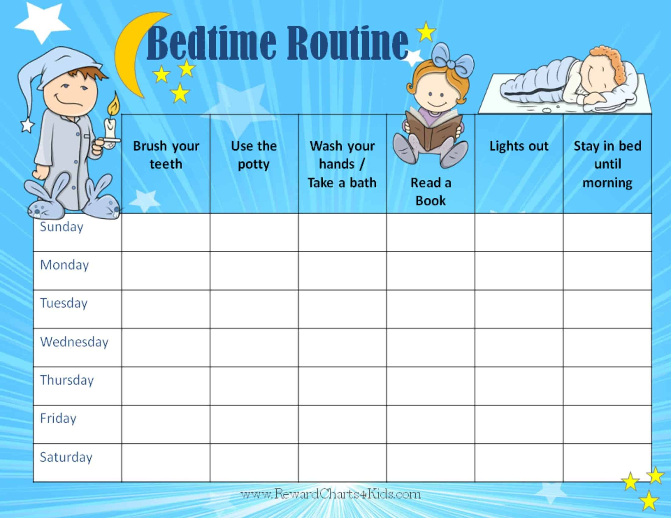 Free Printable Bedtime Routine Chart | Customize Online Then Print inside Free Printable Bedtime Routine Chart