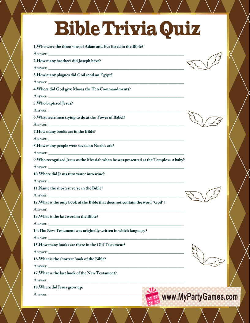 Free Printable Bible Trivia Quiz With Answer Key with regard to Free Printable Bible Trivia Questions And Answers