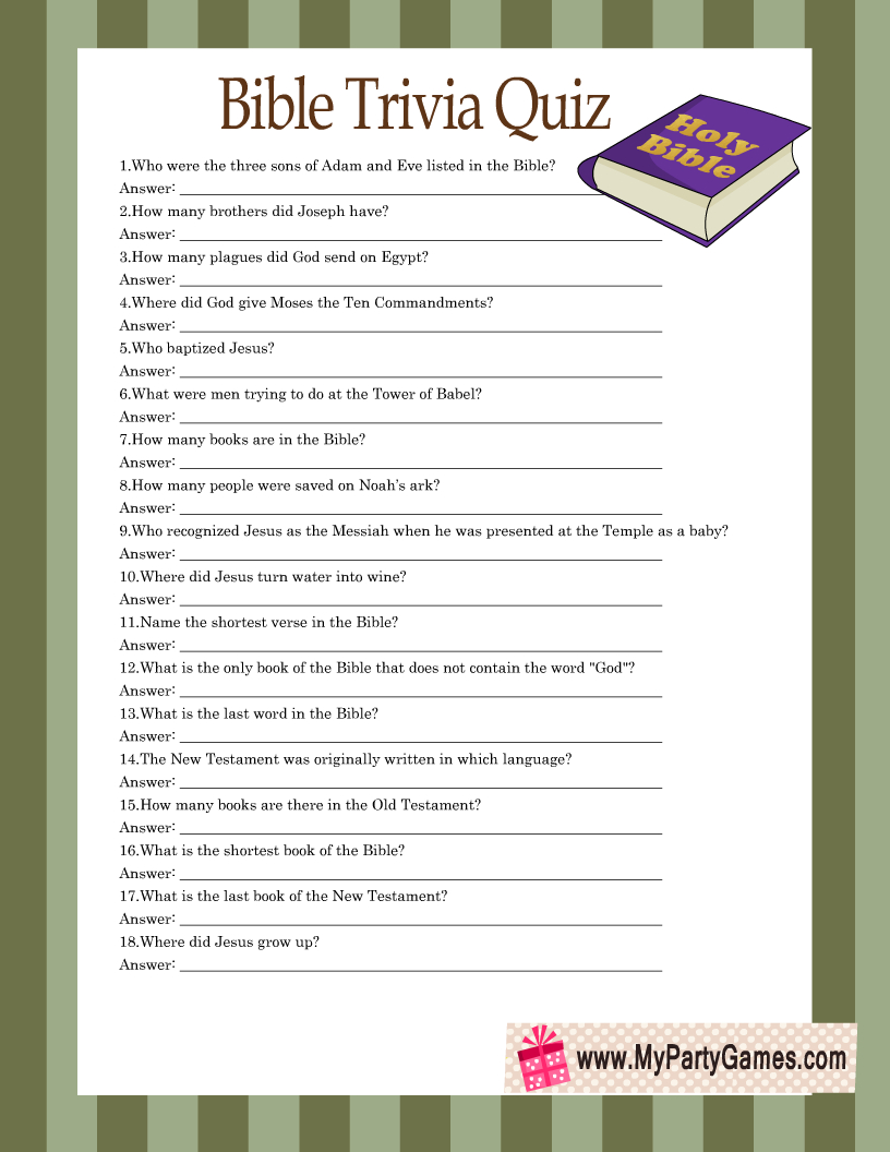 Free Printable Bible Trivia Quiz With Answer Key - Worksheets Library pertaining to Free Printable Bible Trivia Questions And Answers