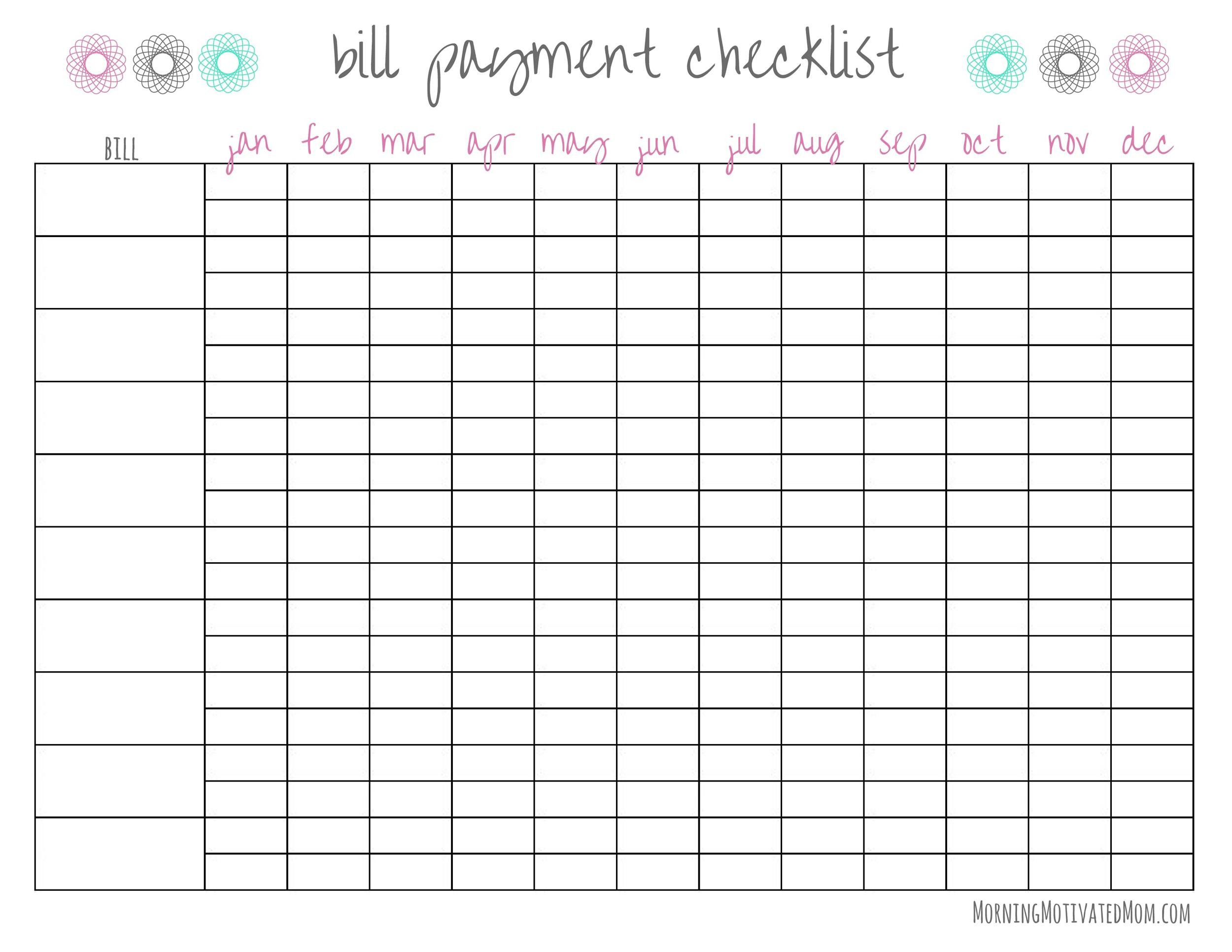 Free Printable Bill Pay Checklist - Printable Party Favors with regard to Free Printable Bill Checklist