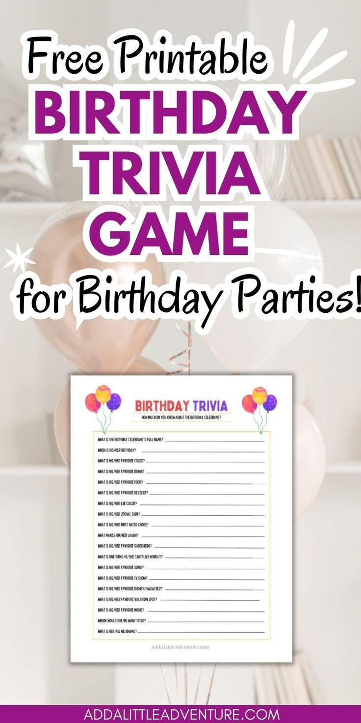Free Printable Birthday Trivia Game For Birthday Parties within Free Printable Women's Party Games
