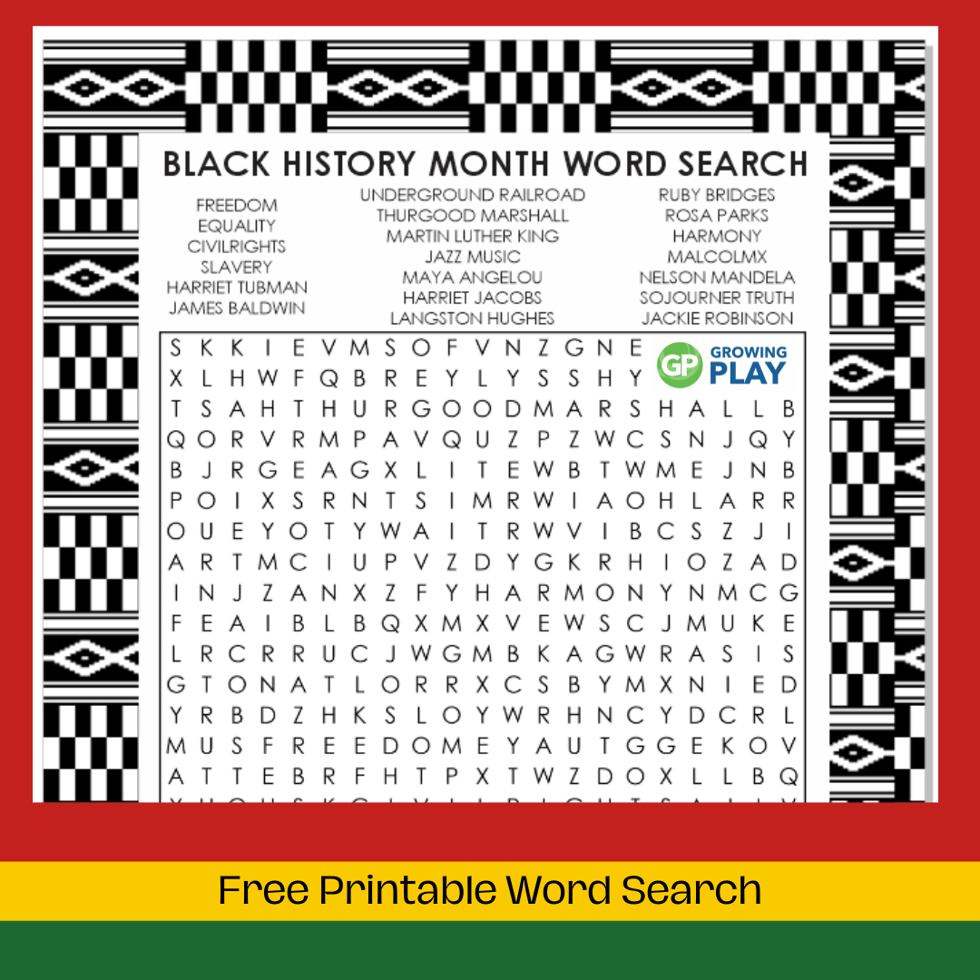 Free Printable Black History Month Word Search - Growing Play in Free Printable Black History Month Word Search