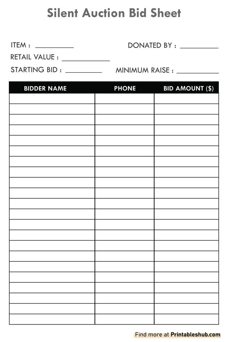 Free Printable Blank Silent Auction Bid Sheet Template Pdf with Free Printable Silent Auction Templates