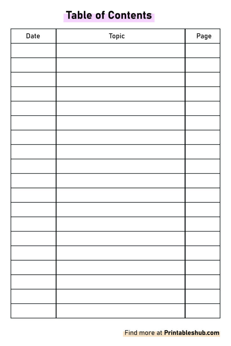 Free Printable Blank Table Of Contents Template [Pdf Included] inside Free Printable Table Of Contents Template