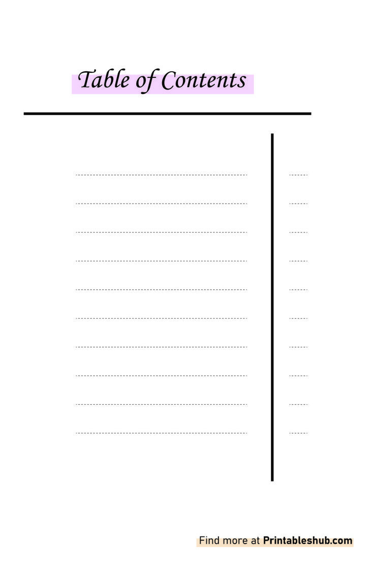 Free Printable Blank Table Of Contents Template Pdf pertaining to Free Printable Table Of Contents Template