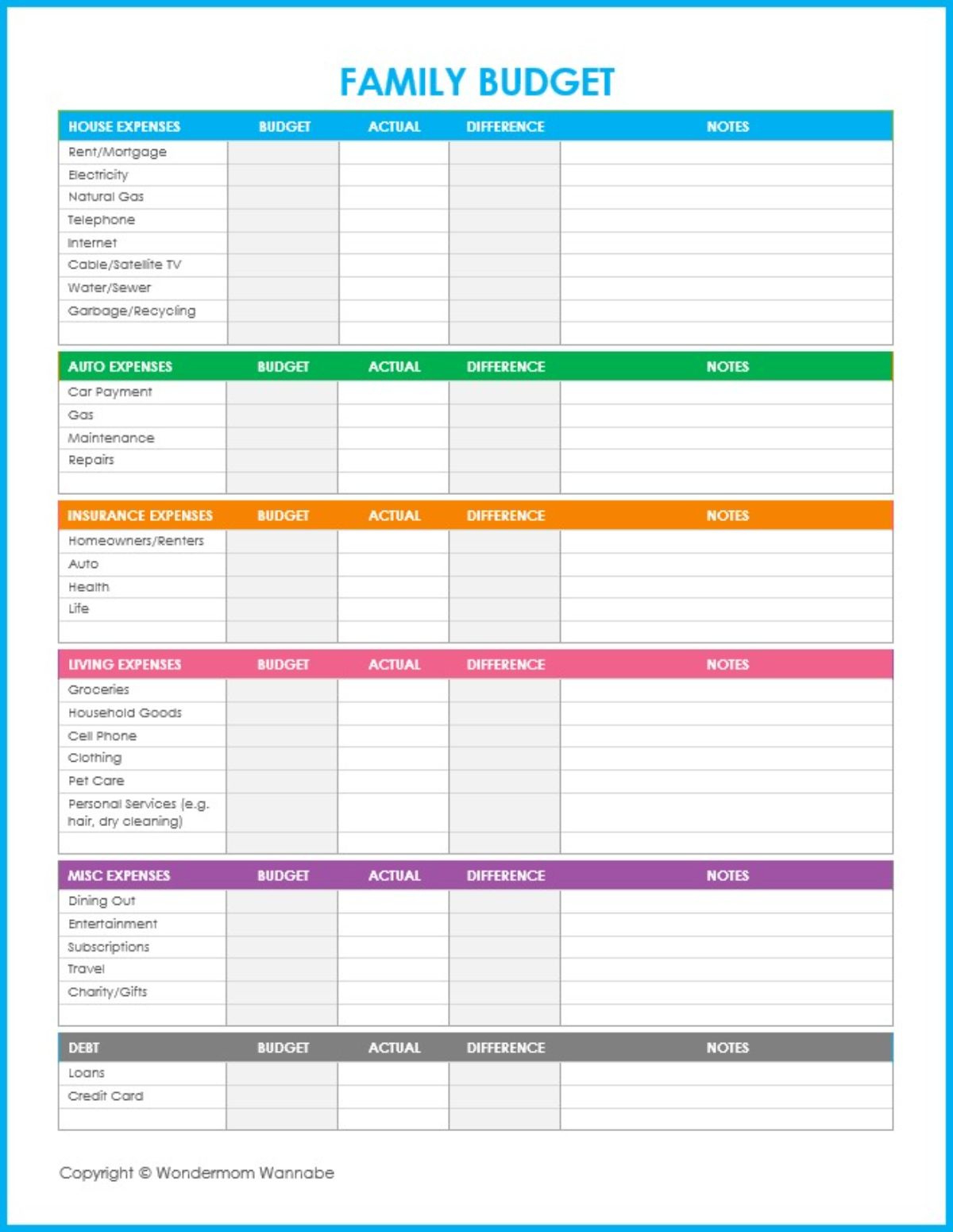 Free Printable Budget Worksheets For Family Finances - Worksheets intended for Free Printable Family Budget