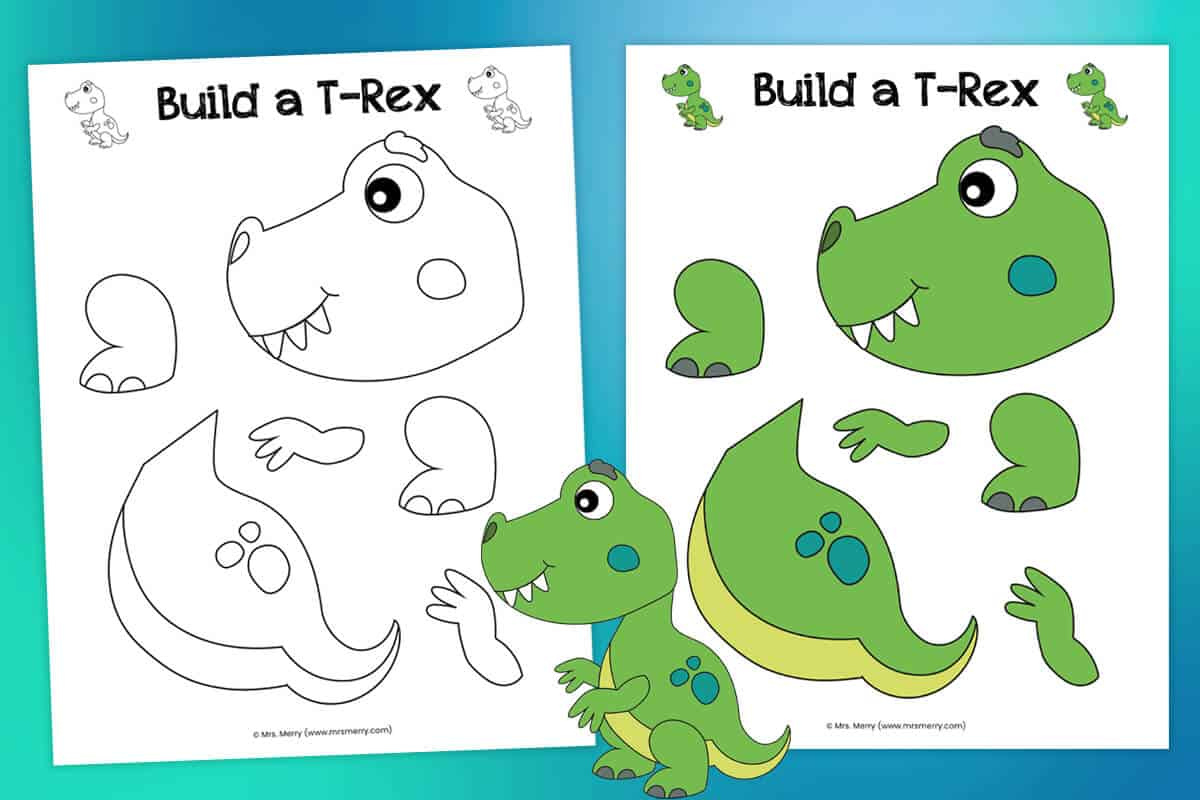 Free Printable Build-A-T-Rex Dinosaur | Mrs. Merry - Worksheets with Free Printable Dinosaur Activities For Kindergarten