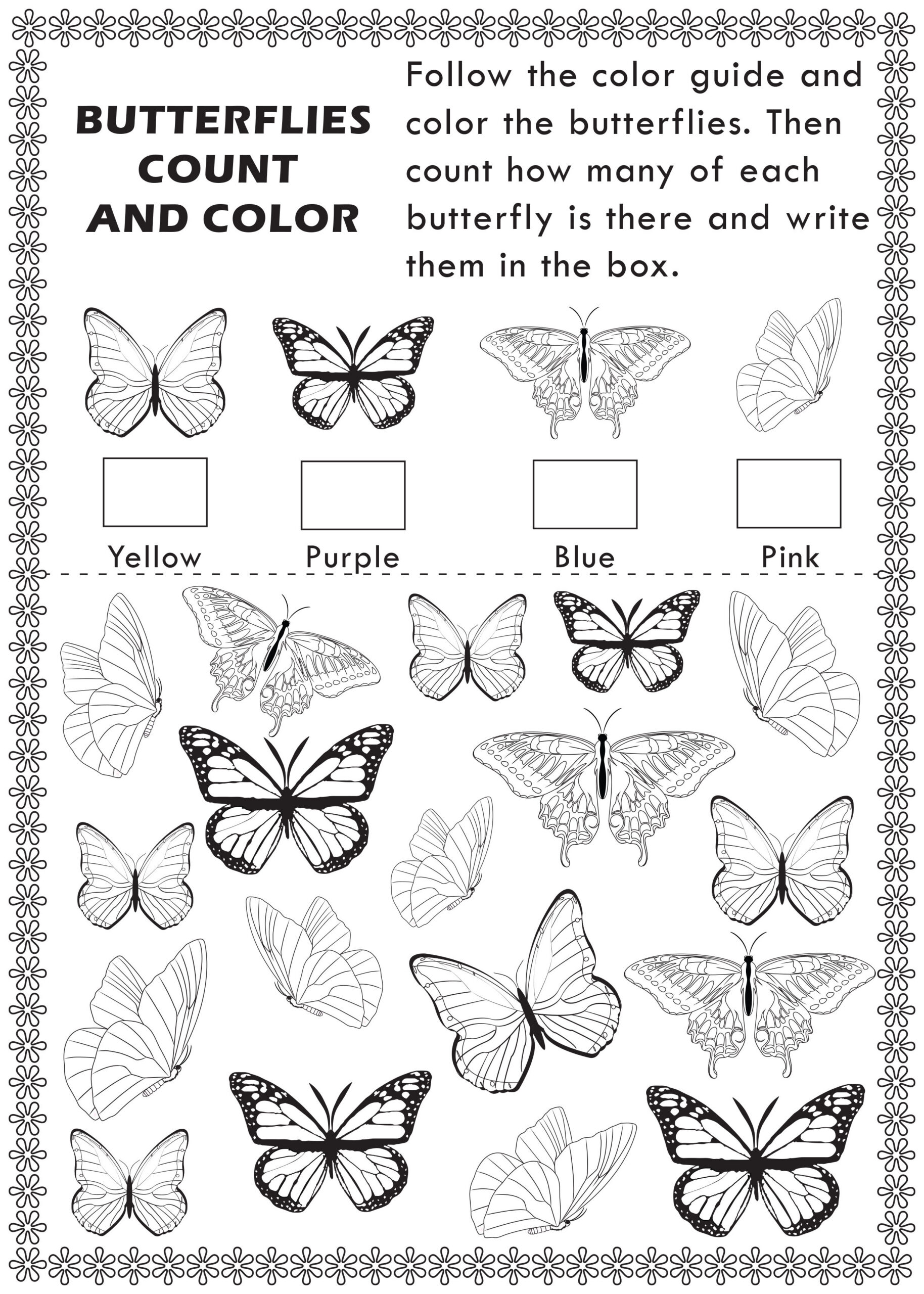 Free Printable: Butterfly I Spy Count And Color Activity Page For for Free Printable Butterfly Worksheets
