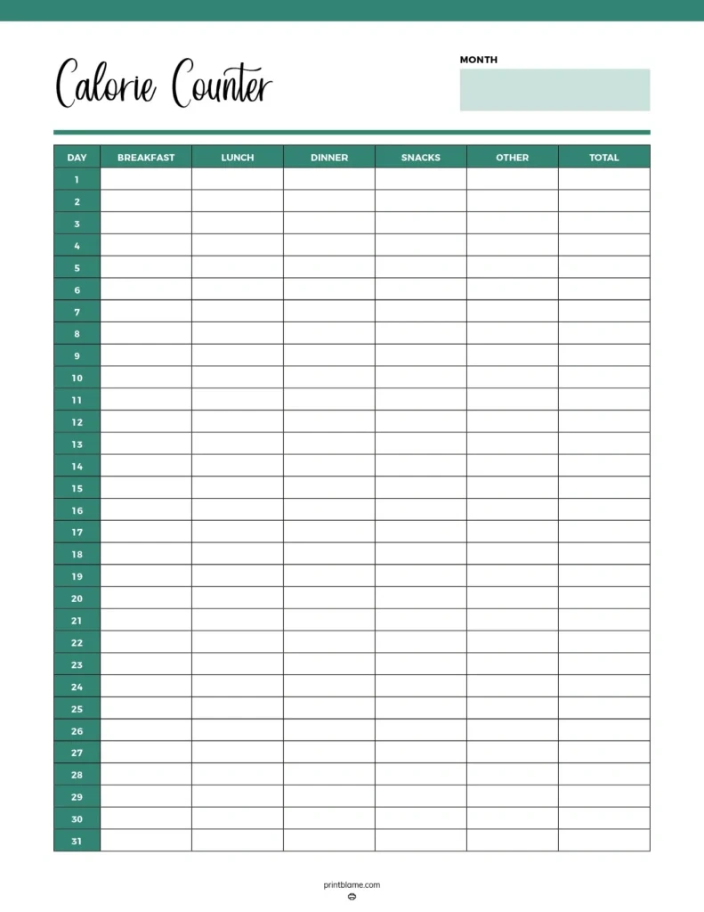 Free Printable Calorie Counter Sheets - 16 Calorie Trackers regarding Free Printable Calorie Counter Sheet