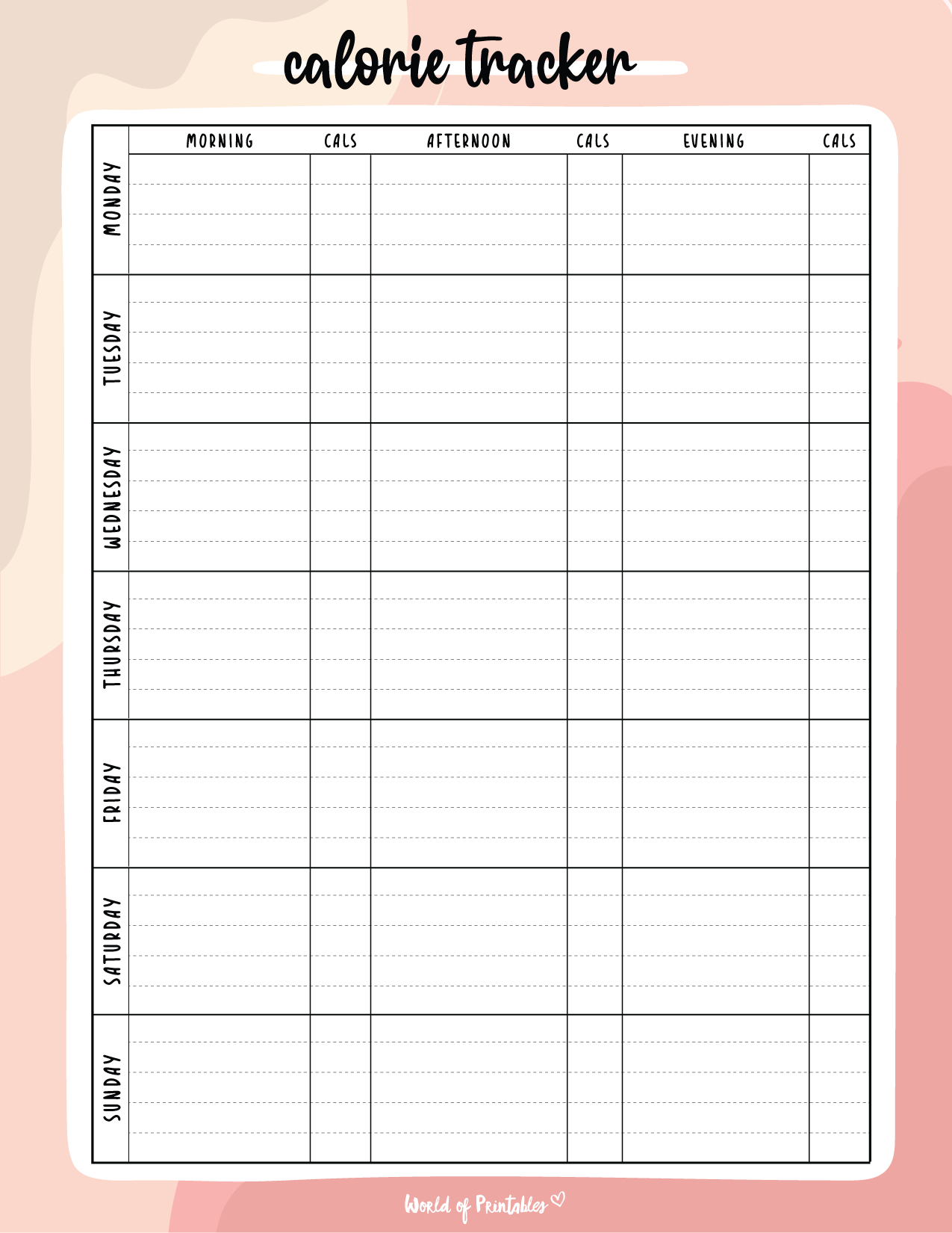 Free Printable Calorie Tracker - World Of Printables in Free Printable Calorie Counter Sheet