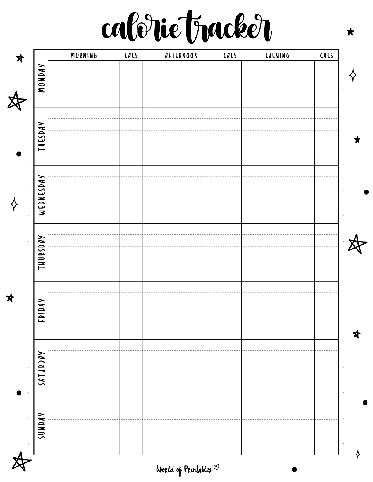 Free Printable Calorie Tracker - World Of Printables - Worksheets for Free Printable Calorie Chart