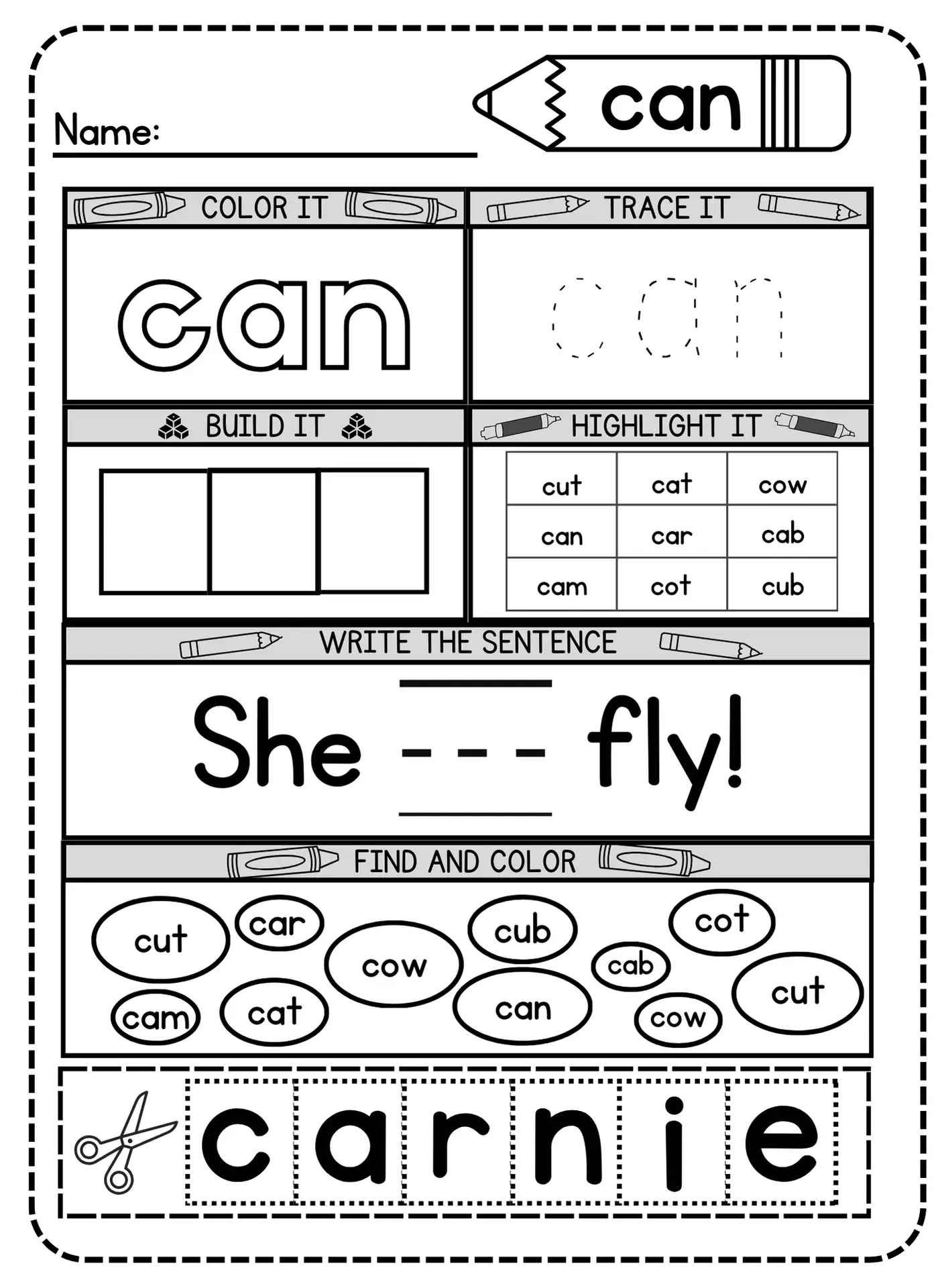 Free Printable Can Sight Word Worksheet For Kindergarten - Simple inside Free Printable Sight Word Worksheets