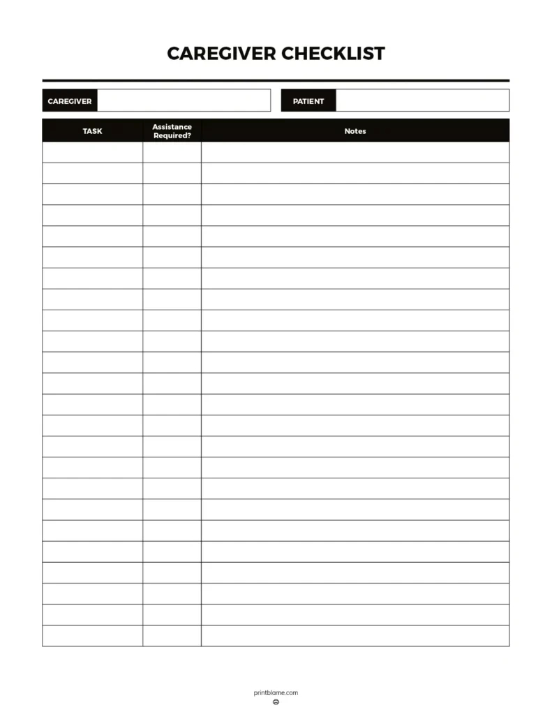 Free Printable Caregiver Daily Checklist Templates - 14 Caregiver in Free Printable Caregiver Forms