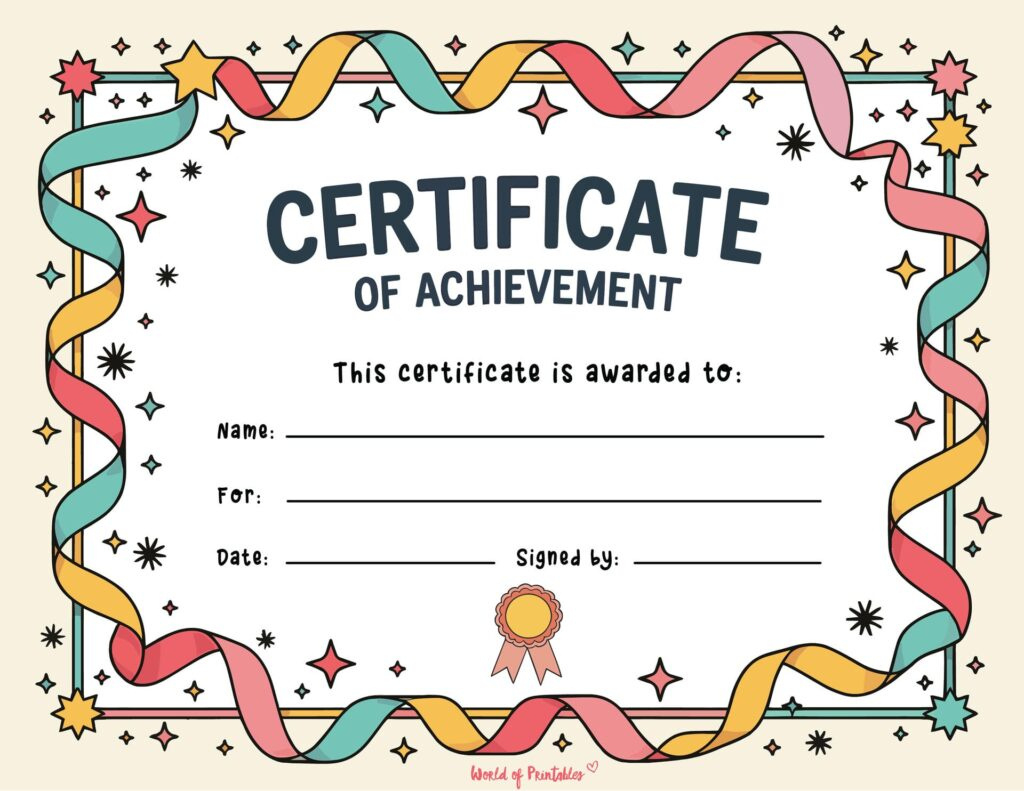 Free Printable Certificate Of Achievement Templates For Kids for Free Printable Certificates Of Accomplishment