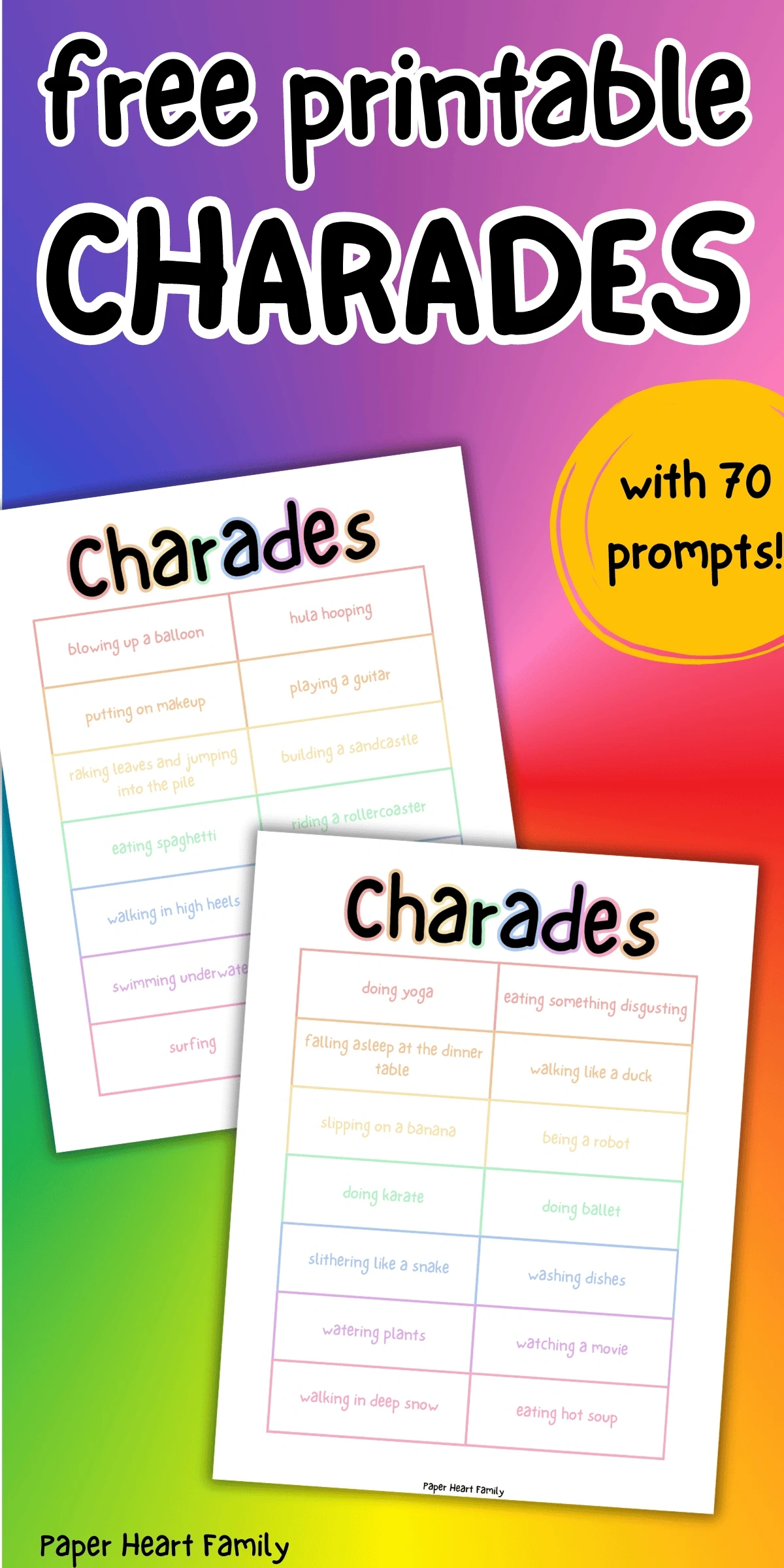 Free Printable Charades Game That'S Perfect For Kids Of All Ages for Free Printable Charades Cards
