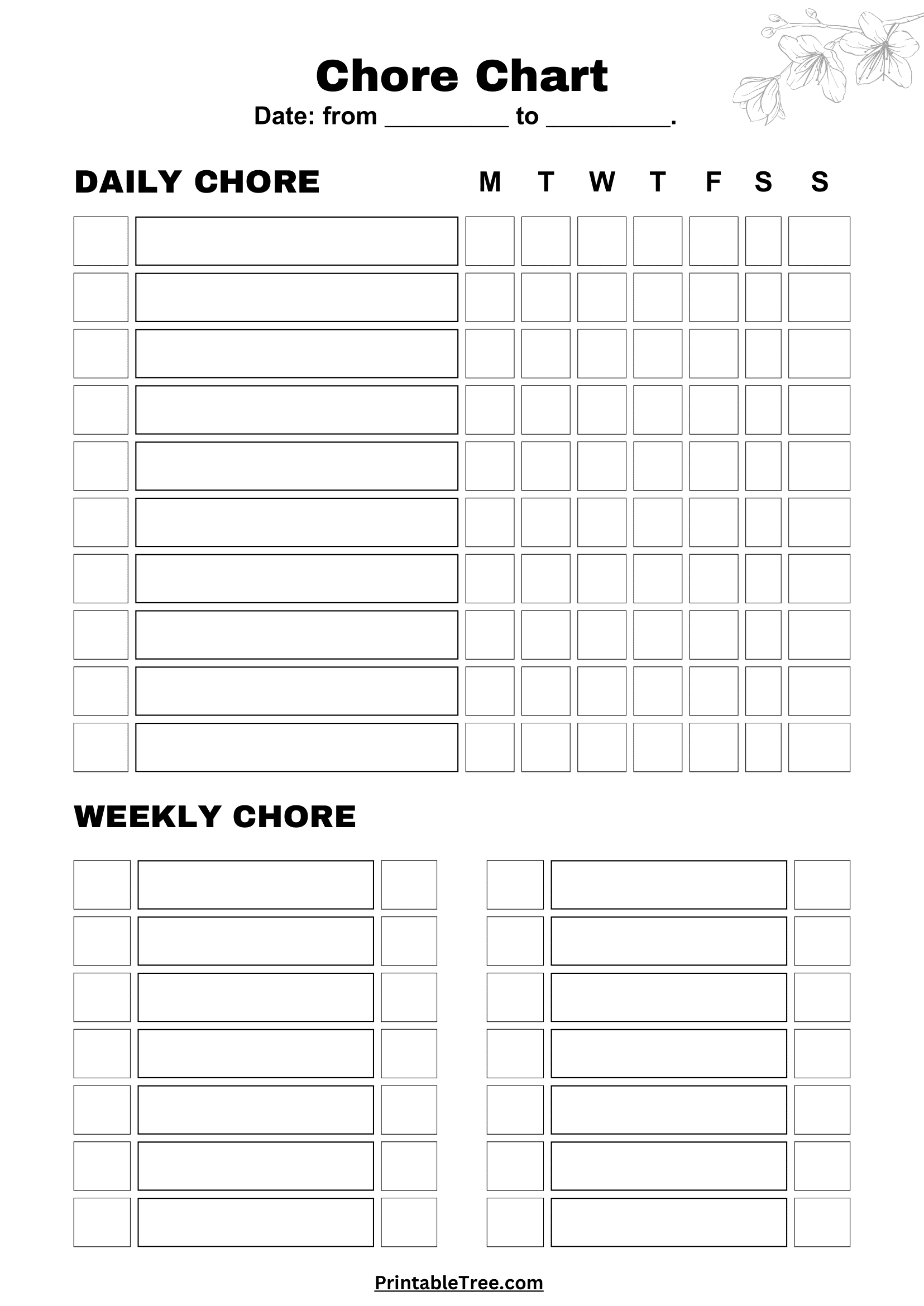 Free Printable Chore Chart Pdf Template For Kids for Charts Free Printable