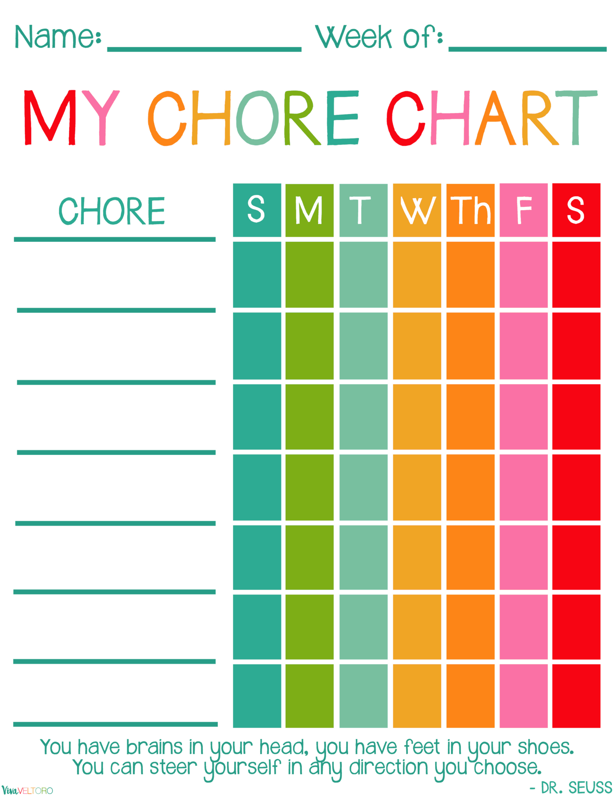 Free Printable Chore Charts For Kids! - Viva Veltoro in Charts Free Printable
