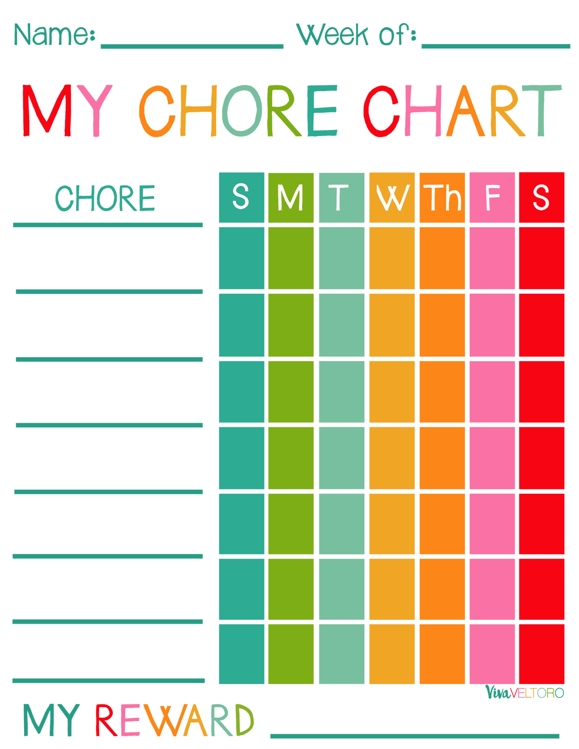 Free Printable Chore Charts For Kids! - Viva Veltoro pertaining to Free Editable Printable Chore Charts
