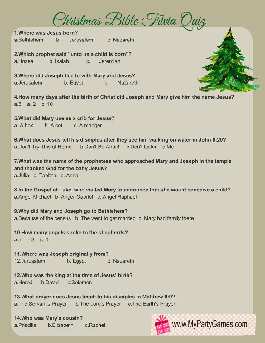 Free Printable Christmas Bible Trivia Quiz in Christian Christmas Games Free Printable