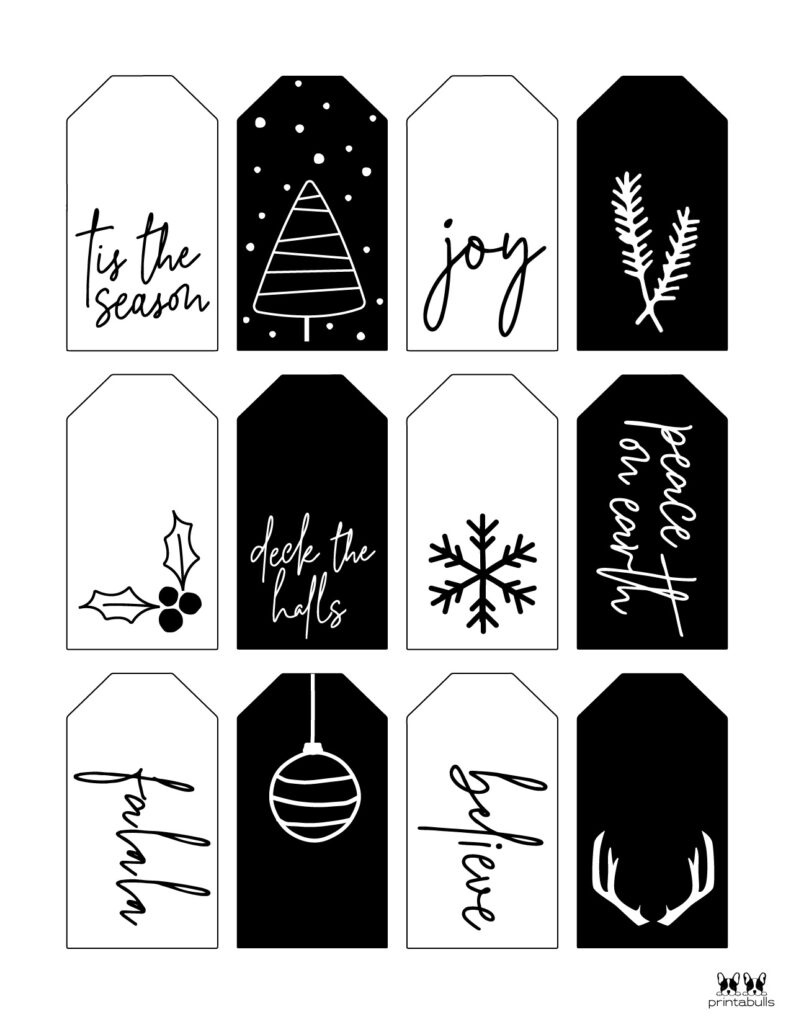 Free Printable Christmas Gift Tags | Printabulls in Christmas Gift Tags Free Printable Black And White