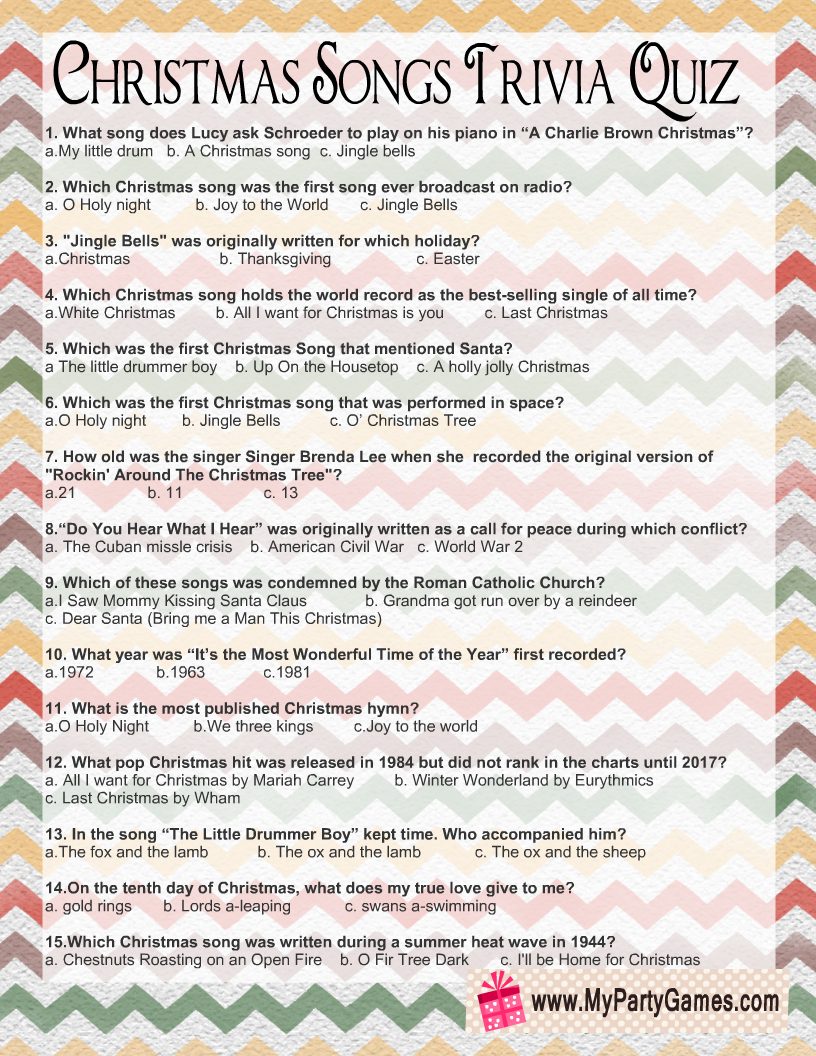 Free Printable Christmas Songs Trivia Quiz inside Free Printable Christmas Song Quiz