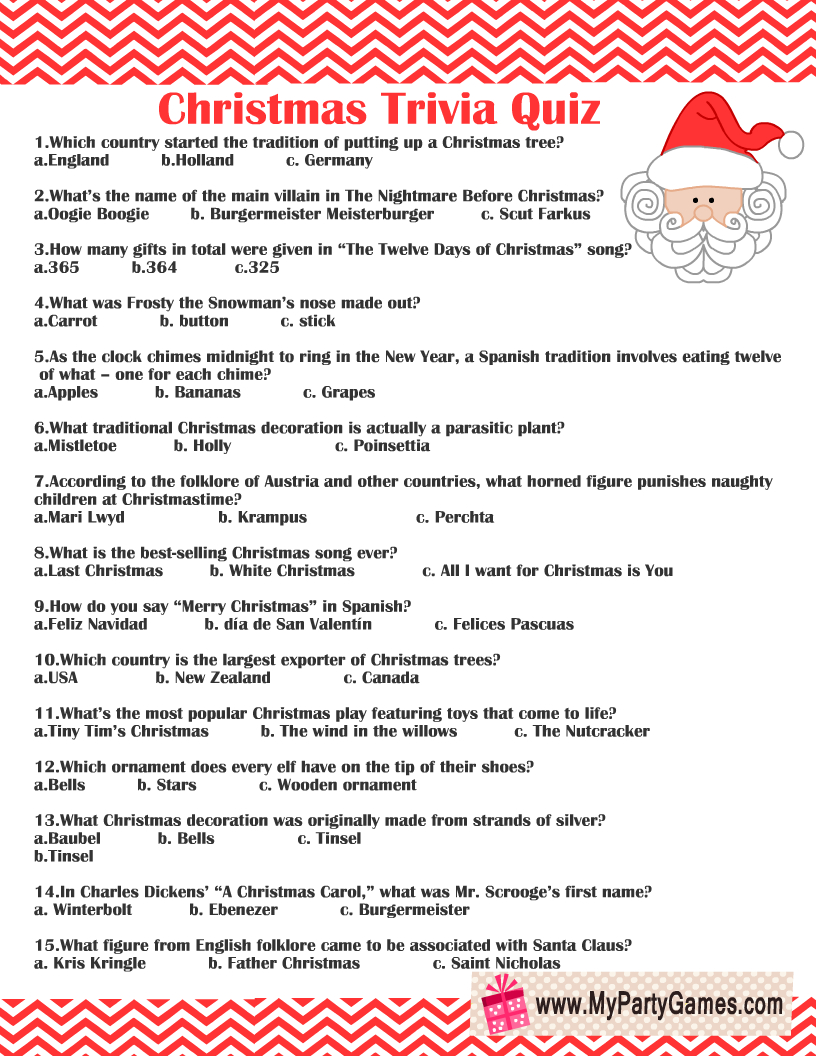 Free Printable Christmas Trivia Quiz within Free Christmas Picture Quiz Questions And Answers Printable