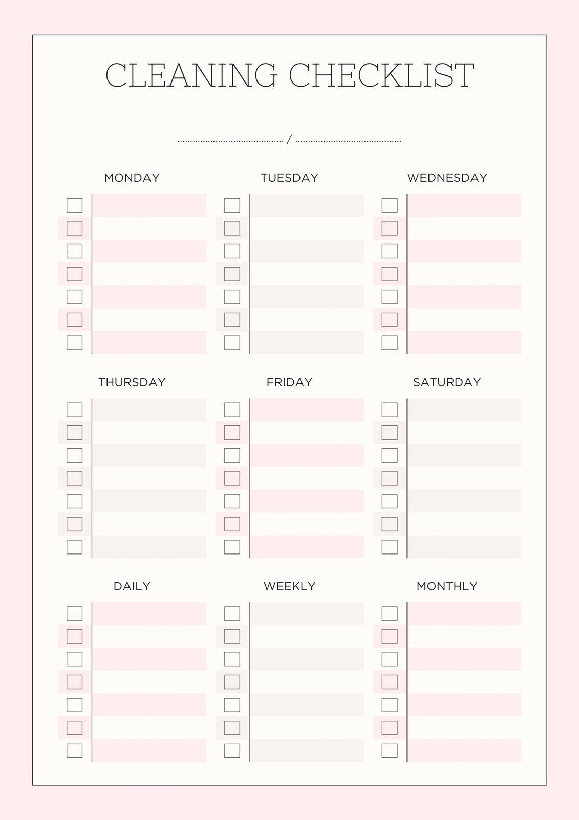 Free Printable Cleaning Checklist Templates | Canva with Free Printable Daily Cleaning Checklist