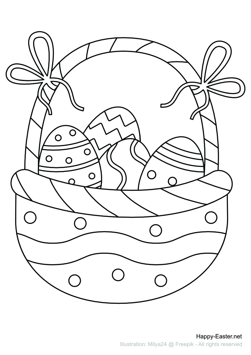 Free Printable Coloring Page | Easter Egg Basket With Bows in Free Printable Easter Basket Coloring Pages