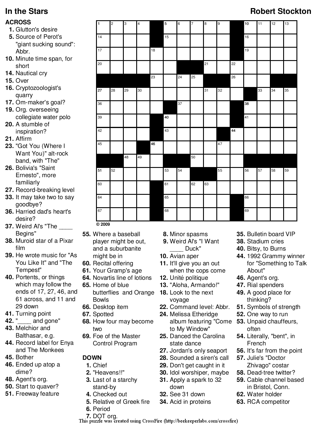 Free Printable Crossword Puzzle #91: "In The Stars" | Beekeeper intended for Free Printable Crosswords Medium