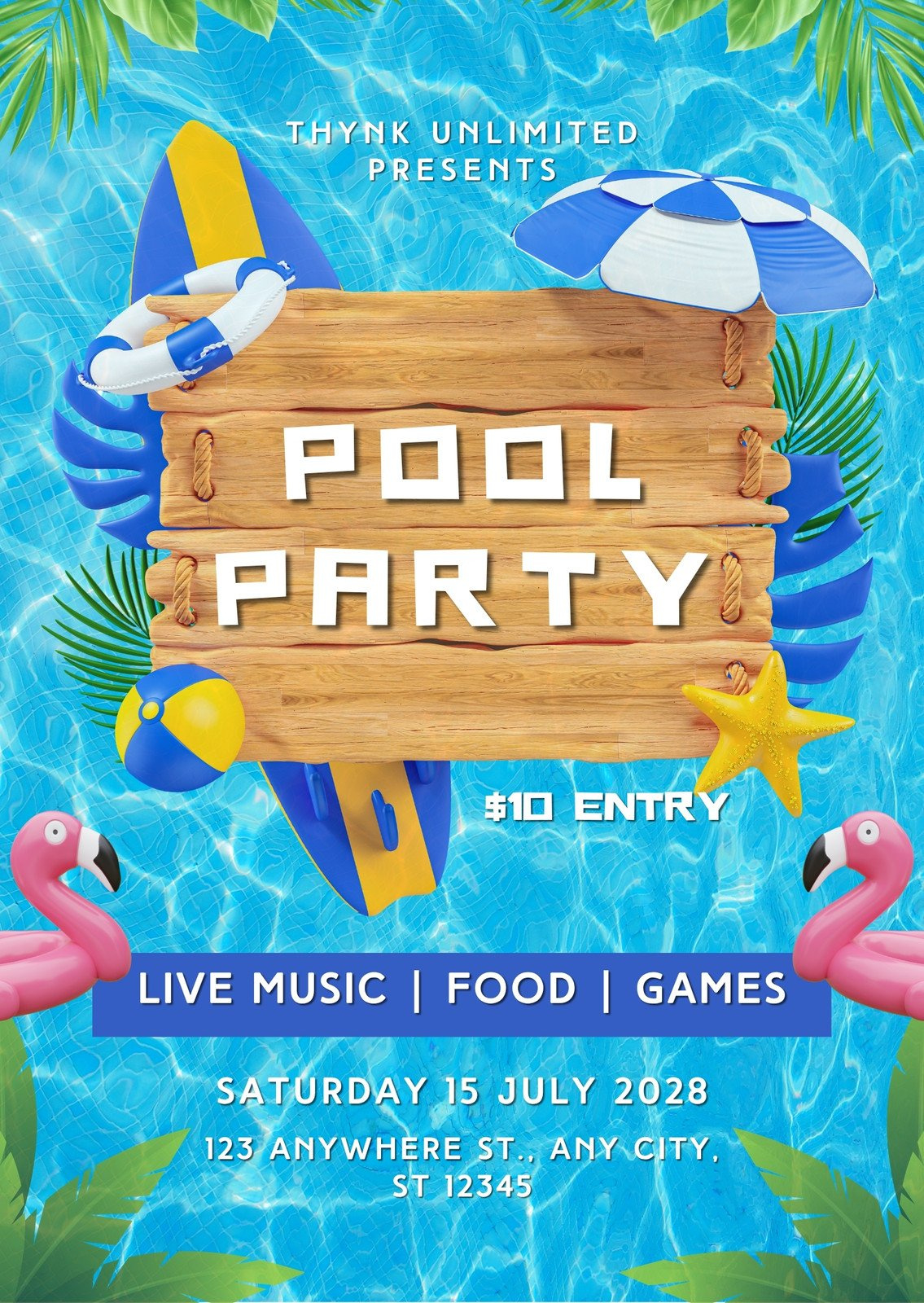 Free Printable, Customizable Pool Party Invitation Templates | Canva for Free Printable Pool Party Birthday Invitations