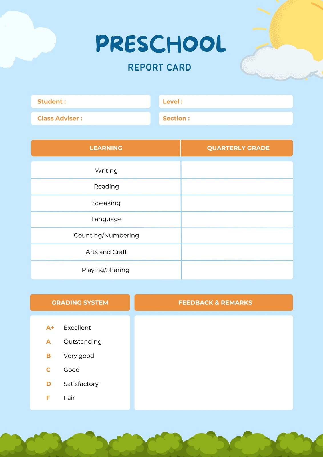 Free, Printable, Customizable Report Card Templates | Canva with Free Printable Preschool Report Cards