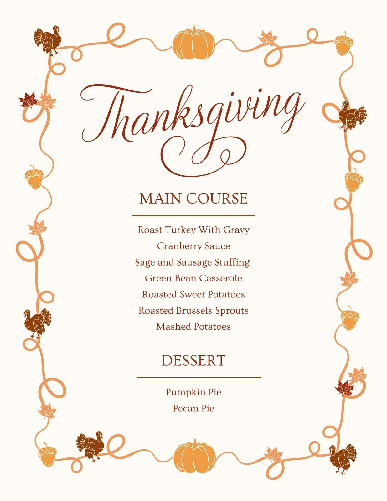 Free Printable, Customizable Thanksgiving Menu Templates | Canva with regard to Free Printable Thanksgiving Menu Template