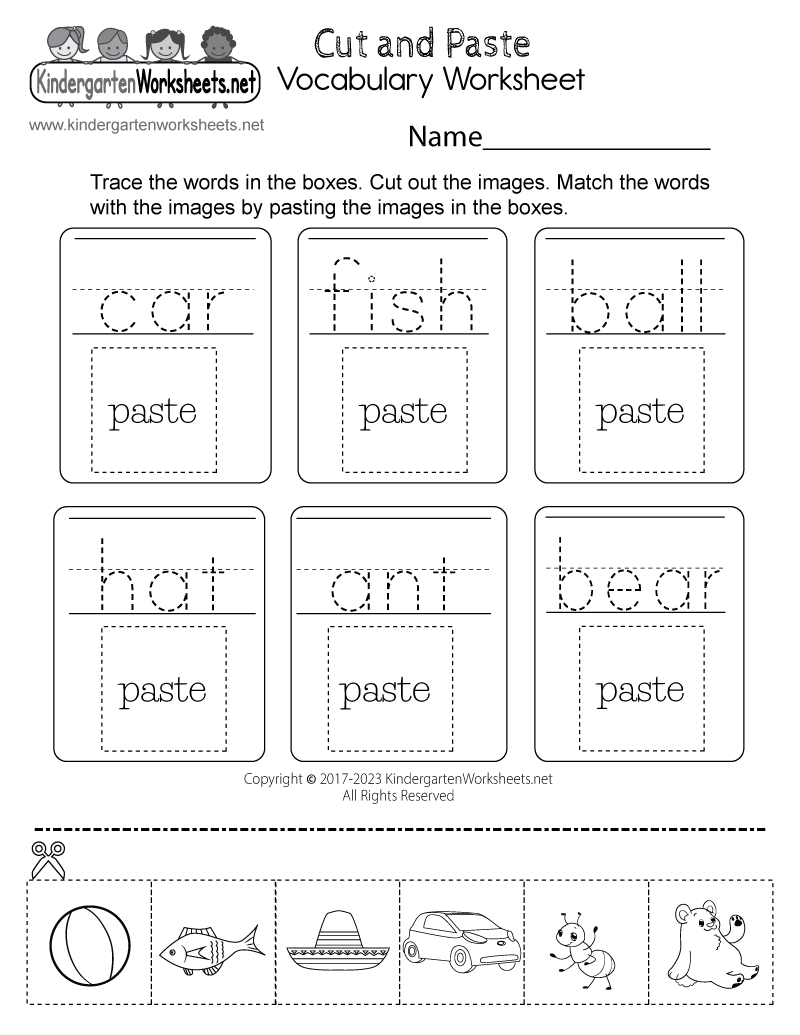 Free Printable Cut-And-Paste Vocabulary Worksheet inside Free Printable Kindergarten Worksheets Cut And Paste