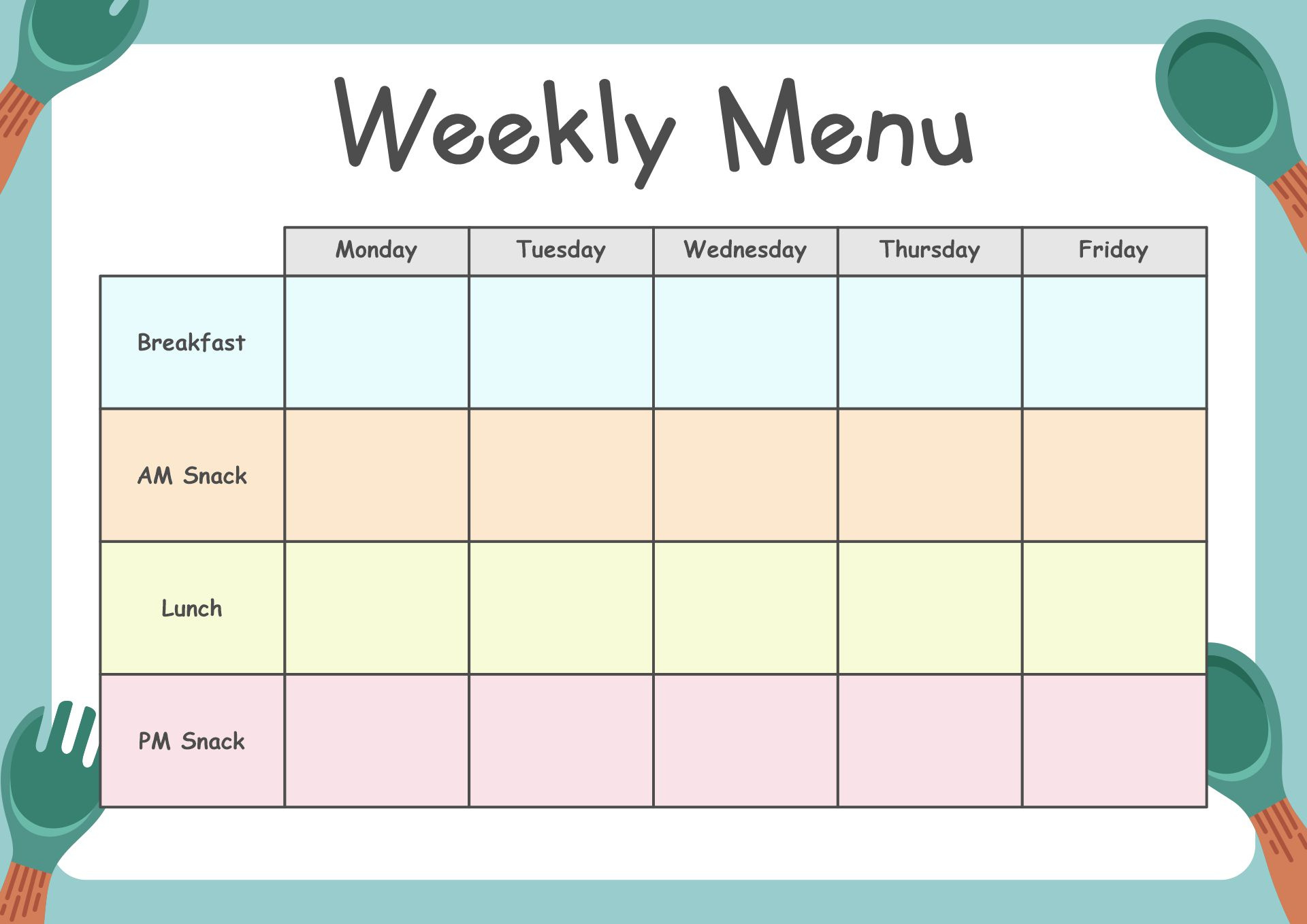 Free Printable Daycare Menus inside Free Printable Daycare Menus