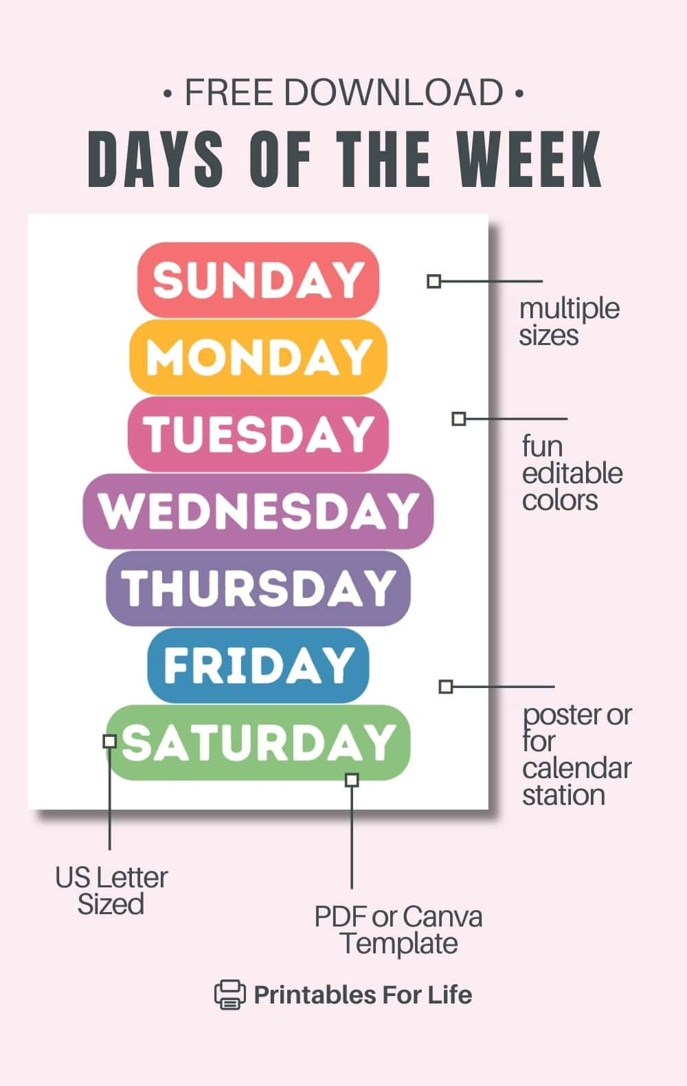 Free Printable Days Of The Week Poster regarding Free Printable Days Of The Week