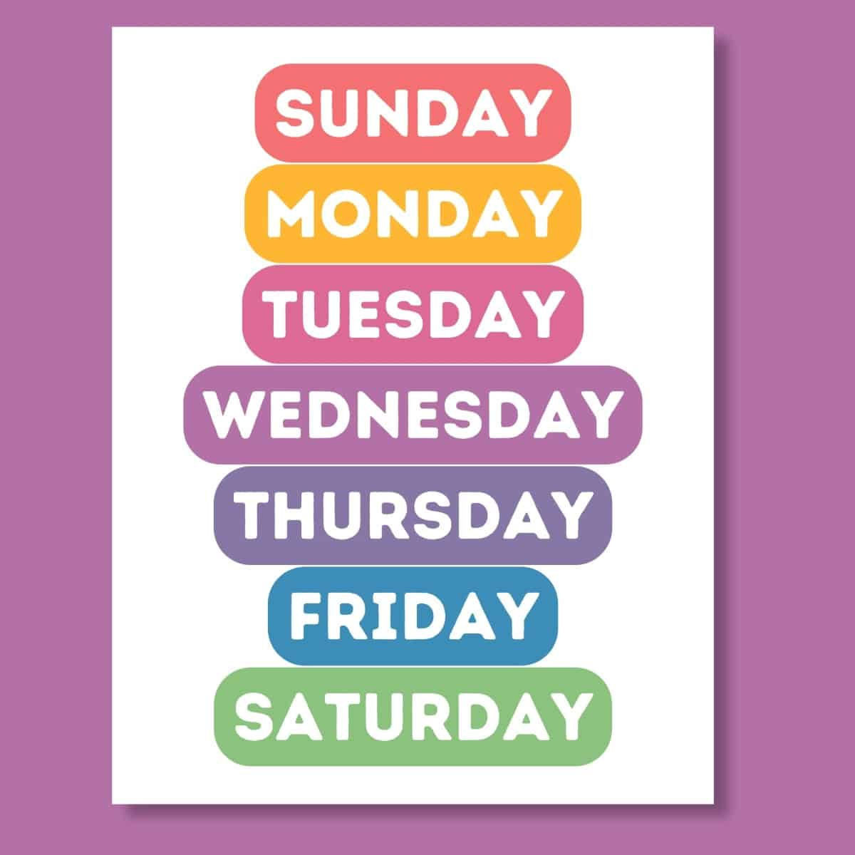 Free Printable Days Of The Week Poster within Free Printable Days Of The Week