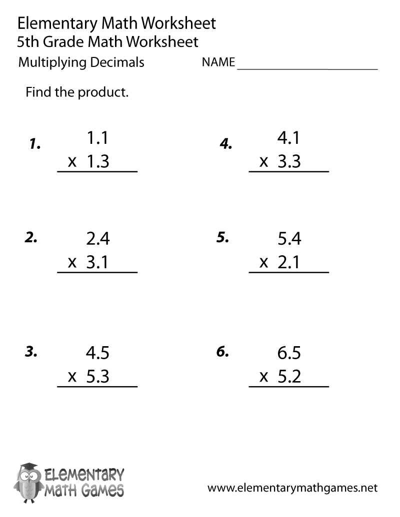 Free Printable Decimals Multiplication Worksheet For Fifth Grade regarding Free Printable Multiplying Decimals Worksheets