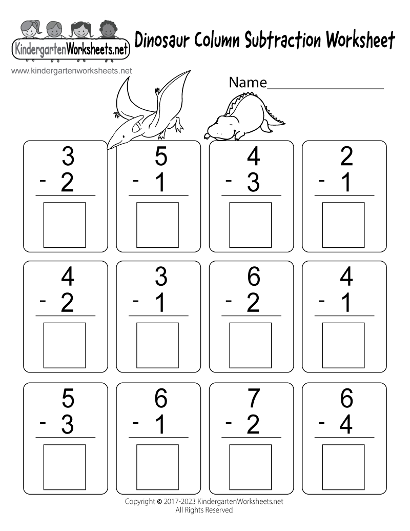 Free Printable Dinosaur Column Subtraction Worksheet regarding Free Printable Subtraction Worksheets