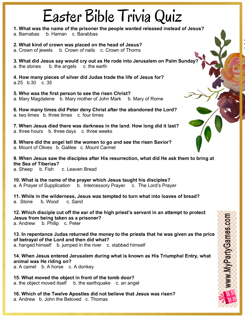 Free Printable Easter Bible Trivia Quiz With Answer Key with regard to Free Bible Questions And Answers Printable