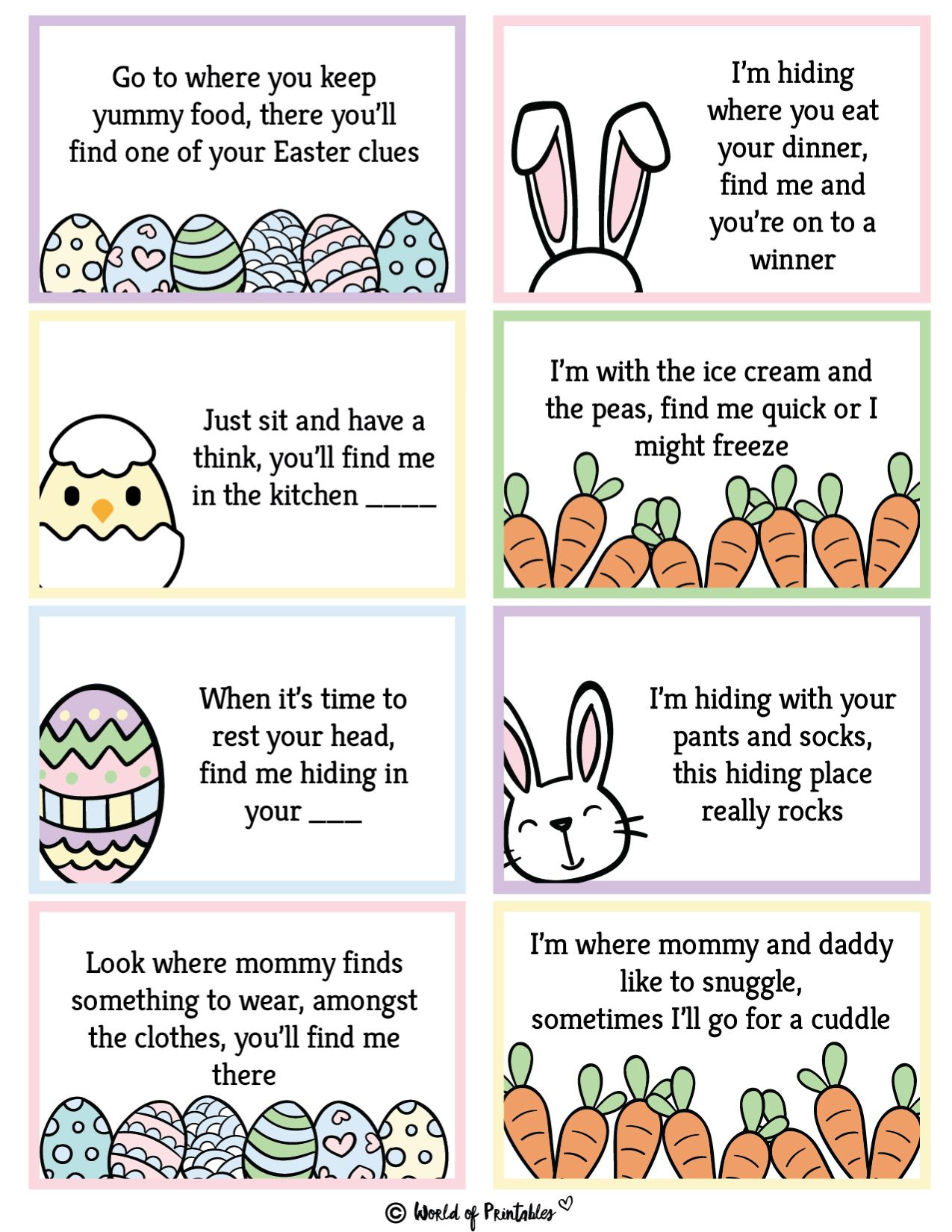 Free Printable Easter Egg Hunt Clues - World Of Printables in Easter Scavenger Hunt Riddles Free Printable