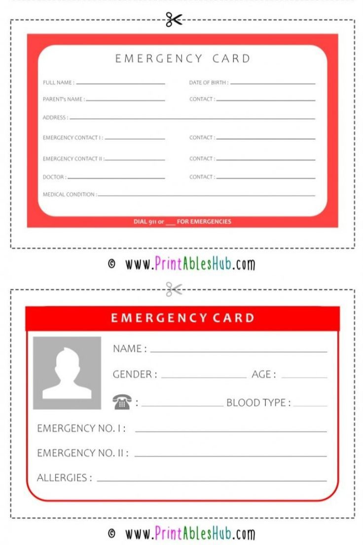 Free Printable Emergency Card Templates [Pdf Included] within Free Printable Emergency Medical Card