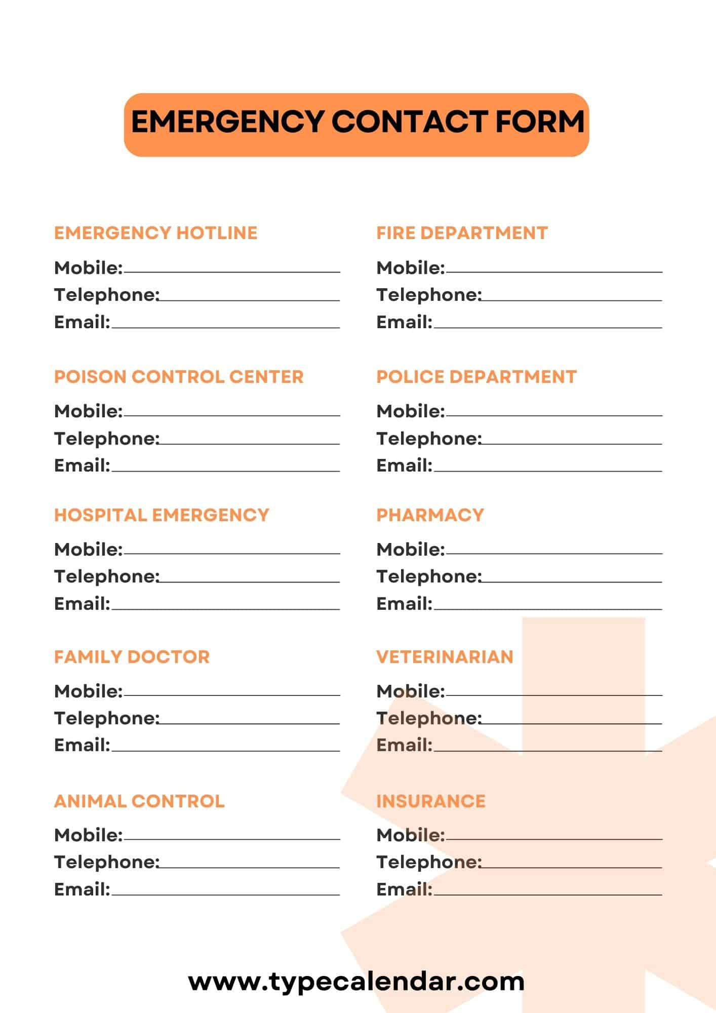 Free Printable Emergency Contact Form Templates [For Employees in Free Printable Contact Forms